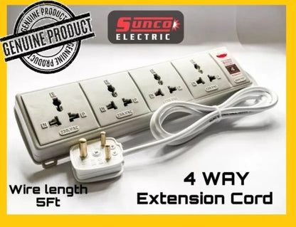 Sunco 4 Way Extension Wire Cord / Multi Plug,Trailing Socket,Wire Code