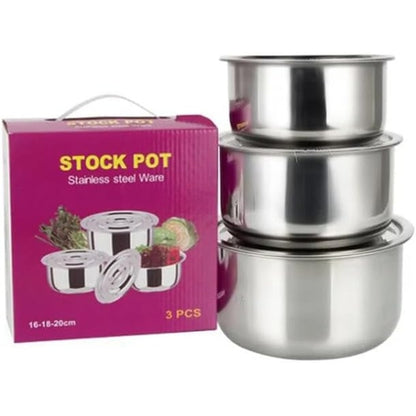Stainless Steel Stock Pot 3 Pcs with Lid One Set Food Saver , Steamer & Food Container Cooking Tools