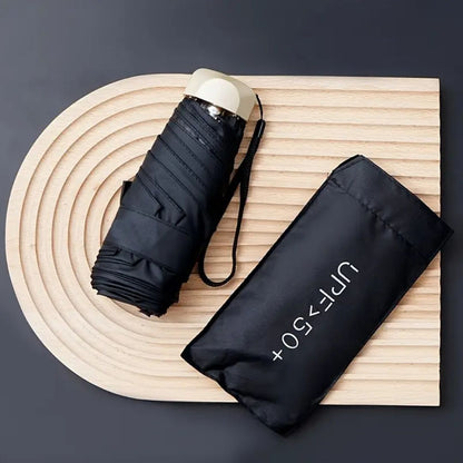 Elegant Mini 5-Fold Sun Umbrella with Golden Handle - Lightweight, Windproof Aluminum Frame