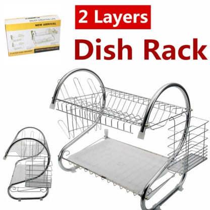 ISPECLE 2-Tier Dish Drying Rack with Utensil & Cutting Board Holder – Silver