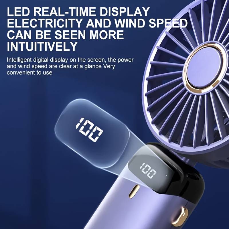 Mini Fan New 3000MAh USB Handheld Fan Mini Portable  Small Digital Display Folding Rechargeable