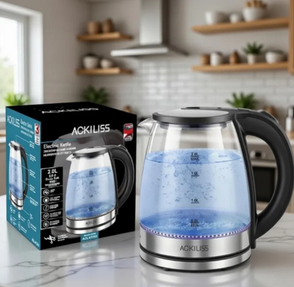 Automatic Illuminating Glass Electric Steel Kettle 1.8 Ltrs