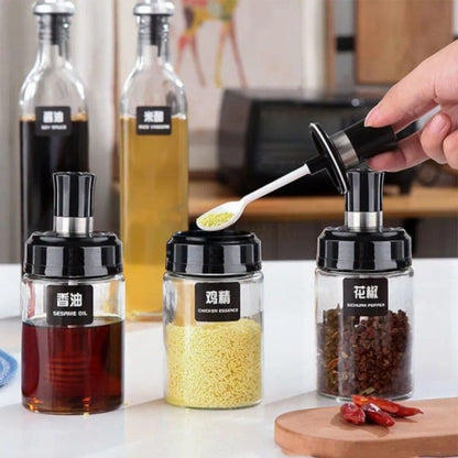 5Pc Set Glass Oil Bottle and Seasoning Bottle with Lid Kitchen Gadgets