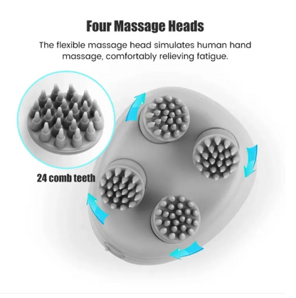 4-Head Electric Scalp Massager: Portable Stress Relief & Hair Growth Tool for Humans & Pets