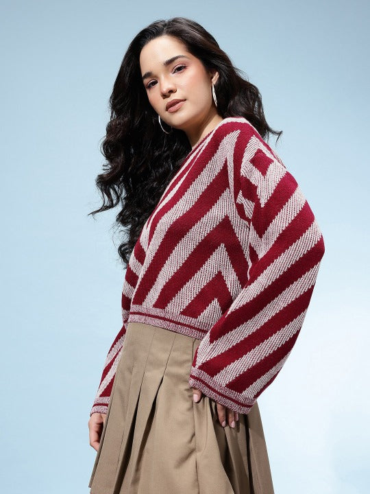 Chevron Design Drop-Shoulder Pullover