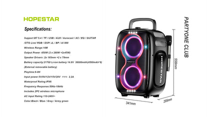 HOPESTAR PARTYONE CLUB 650W High Power PartyboX Bluetooth Speaker with Dual Microphones
