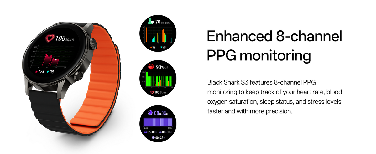 Black Shark S3 Smartwatch with Magnetic Strap, ENC Bluetooth Call Watches, 1.43" AMOLED, 150+ Sport Modes, GPS, 15-Day Battery Life, Fitness Tracker with Health Monitoring