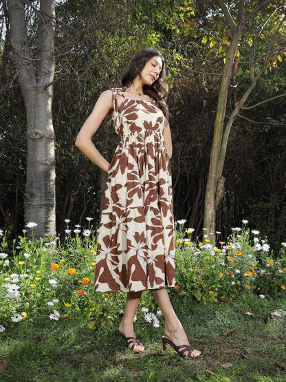 Women Floral Printed Pure Cotton Fit and Flare Maxi Dress