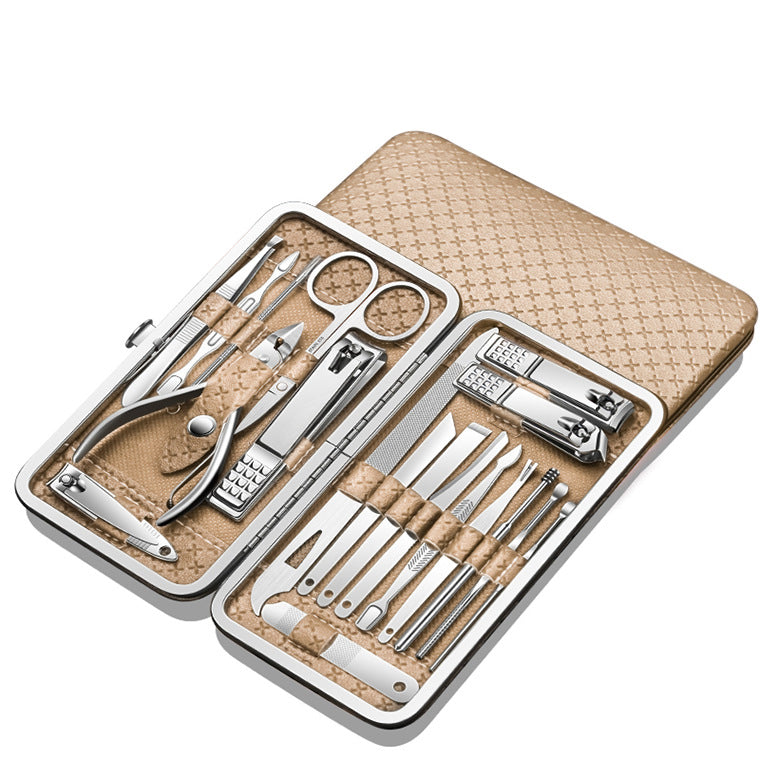 19 IN 1 Manicure Set Stainless Steel Pedicure Kit Nail Grooming Kit Travel Case Set Nail Care Cutter Trimmer Professional Pedicure Kit Nail Scissors Grooming Kit With Leather Travel Case