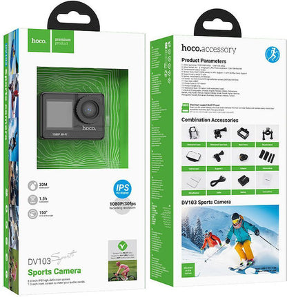 Hoco DV103 Action Camera HD (1080p) Underwater (with Case) with Screen 3" and Wi-Fi 30M Waterproof + Dual Display