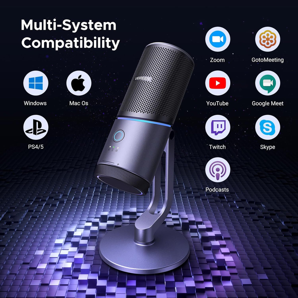 UGREEN CM769 USB Desktop Microphone with RGB Lights, Mute Button, 24bit/96kHz, Cardioid Polar Pattern, Volume Control, Condenser Microphone for Streaming, Gaming, Podcasting, Recording, Laptop, PS5