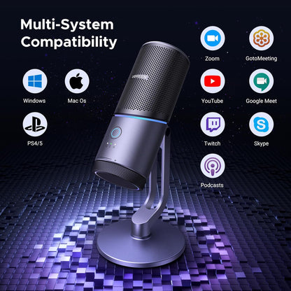 UGREEN CM769 USB Desktop Microphone with RGB Lights, Mute Button, 24bit/96kHz, Cardioid Polar Pattern, Volume Control, Condenser Microphone for Streaming, Gaming, Podcasting, Recording, Laptop, PS5
