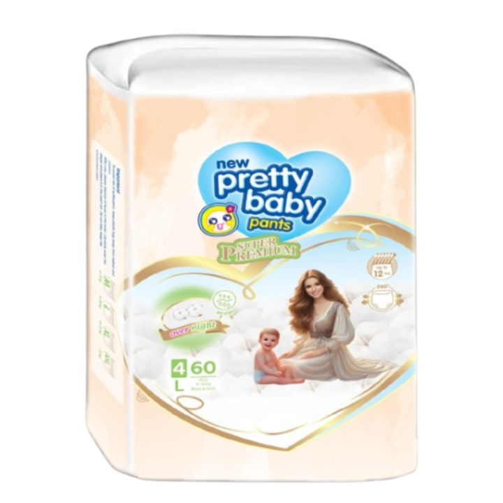 Pretty Baby Pants Diapers | Over Night 12 Hour | Large 60 Pcs