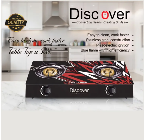 High Grade Glass Top Double Gas Cooker Cosmo Burner