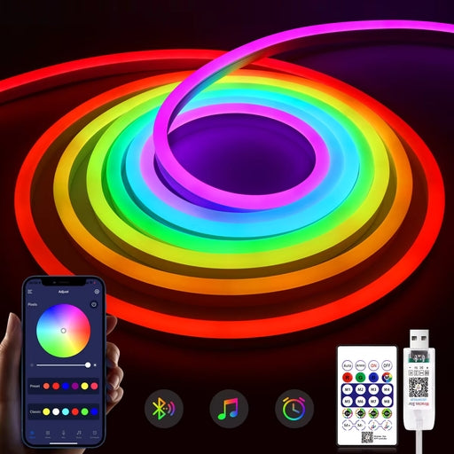Neon RGB Led Strip Light with Adapter and Remote - 5M