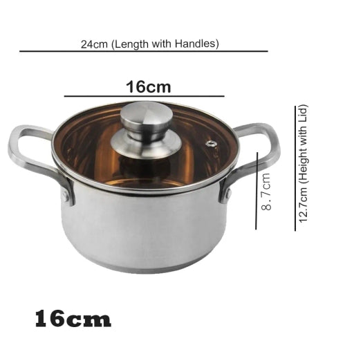 Stainless Steel Thickened Cooking Pot /Soup Pot with Glass Lid for Kitchen 3 Sizes