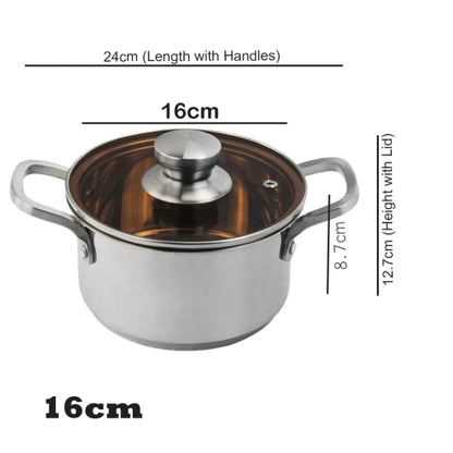 Stainless Steel Thickened Cooking Pot /Soup Pot with Glass Lid for Kitchen 3 Sizes