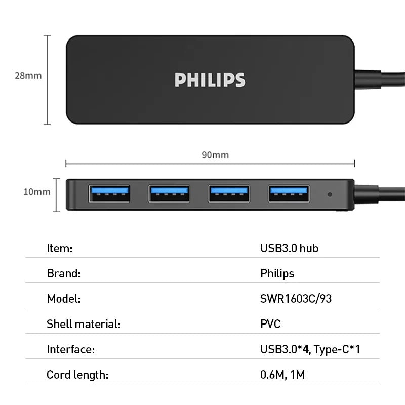 Philips USB 3.0 Hub SWR1603C/93 4 USB Port HUB - Plug and Play