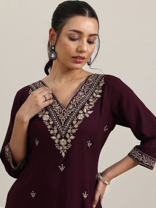 Women Floral Embroidered Regular Sequinned Kurta with Salwar & Dupatta