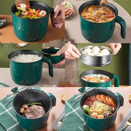 Electric Mini Cooking Pot 1.5L with Stainless Steel Steamer, Multifunctional Cooker