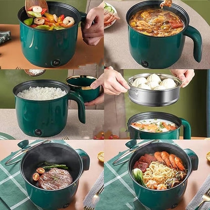 Electric Mini Cooking Pot 1.5L with Stainless Steel Steamer, Multifunctional Cooker