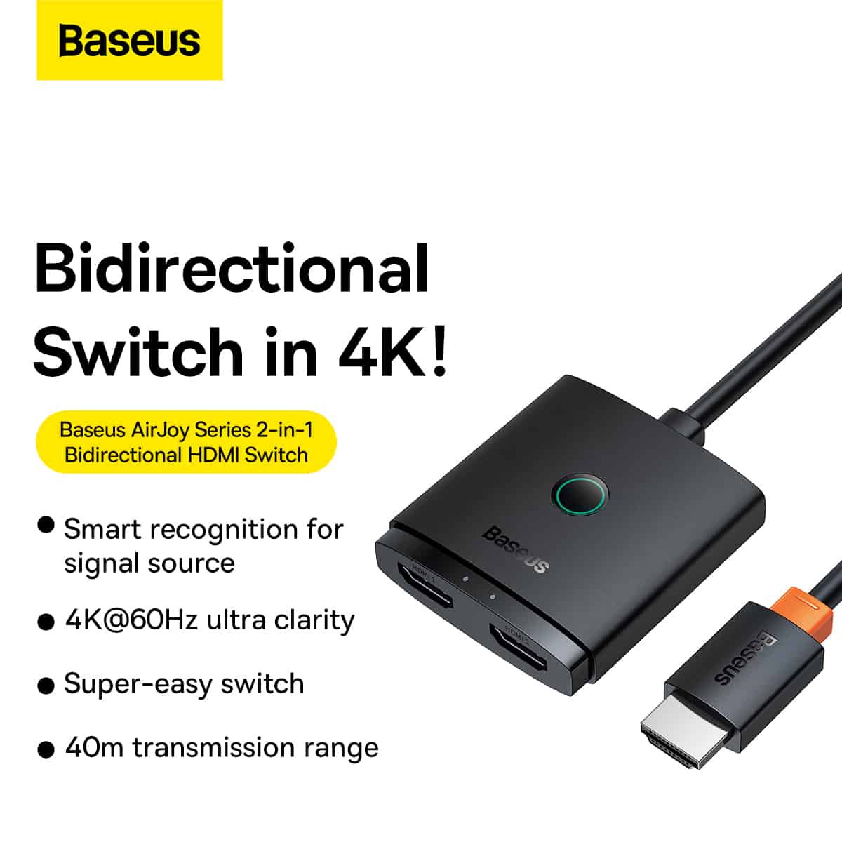 Baseus AirJoy Series 2-in-1 Bidirectional 4K HDMI Switch ( With built-in HDMI cable 1m )