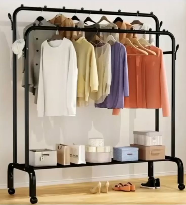 MULTIPURPOSE HANGER DOUBLE POLE CLOTH RACK (140X68x38cm) with WHEEL - YP-606 ( BIG )