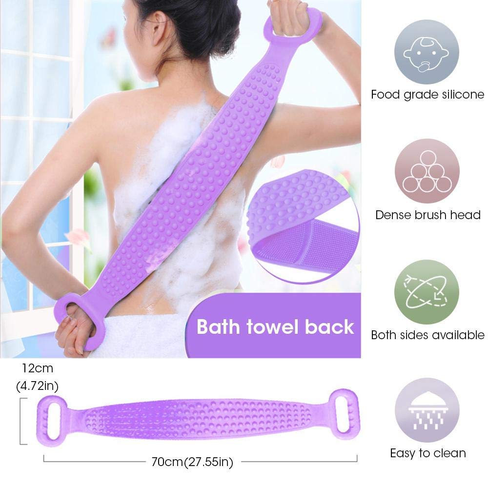 Silicone Back Scrubber Bath Shower Silicone Body Massage Brush Silicone Bath Towel Exfoliating Body Brush Belt Cleaning Shower Strap / Double-Sided Washing Towel Scrubber