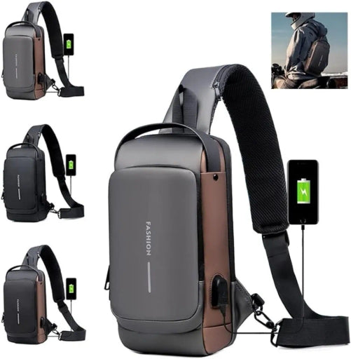 Shoulder Bag for Men Waterproof USB Man Crossbody Bag Anti-Theft Short Travel Messenger Sling