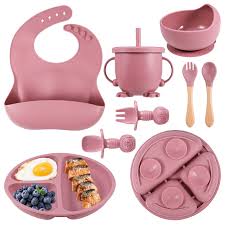 8-Piece Silicone Baby Feeding Set - Plates, Bowls, Bibs & Utensils (BPA-Free, 6+ Months)