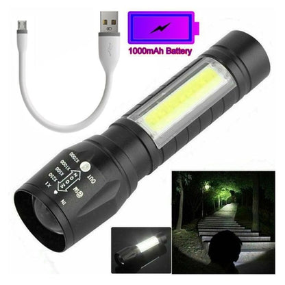 Rechargeable LED Flashlight Torch 10W 500M 4-Mode Zoomable Waterproof Metal Body