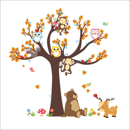 Animal Tree Cartoon Giraffe Animals Theme Wall Art Decal Sticker Decoration for Living Room Nursery Baby Girl Boy Kid Children's Room Bedroom Decoration