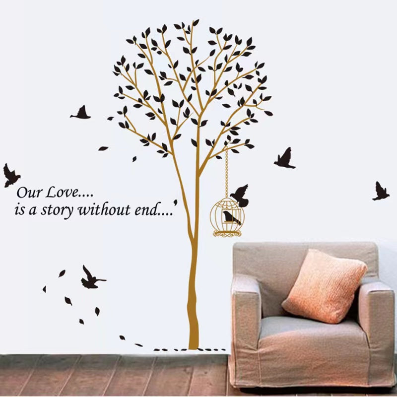 Brown Tree Black Birds Beautiful Bird with Cage Sticker Butterfly Bird sticker plants room wallpaper bedroom nursery window decoration