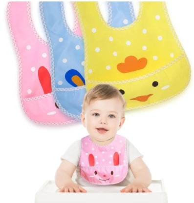 Baby Bibs with Tich Button & Front Pocket| Easy to Wipes Waterproof