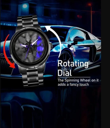 Stainless Steel Wheel Rim Style Quartz Wrist Watch – Vacuum Plated Car Hub Design