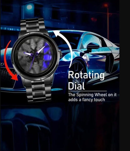Stainless Steel Wheel Rim Style Quartz Wrist Watch – Vacuum Plated Car Hub Design