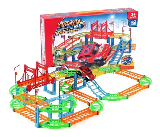 Electric Rail Car Flexible Track Car Toy 90Pcs