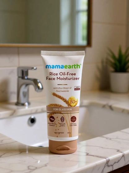 Mamaearth Rice Oil-Free Face Moisturizer with Rice Water & Niacinamide for Glass Skin - 80 G
