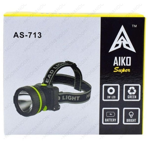 Head Torch AIKO Super Head Mounted LED Rechargeable Lamp Light as-713 - Torch Light