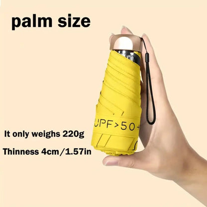 Elegant Mini 5-Fold Sun Umbrella with Golden Handle - Lightweight, Windproof Aluminum Frame