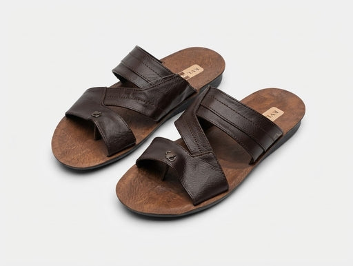 Men's High Quality PU Slippers Brown Slip-on Home Shoes Comfortable Soft Sole Footwear