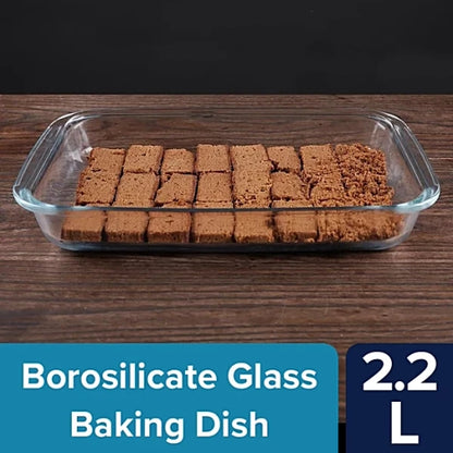 Home Glass Rectangular Borosilicate Baking Dish - Microwave Safe 2.2L
