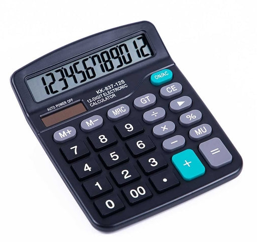 KK-837-12S 12-Digit Desktop Calculator, Large LCD, Solar & Battery Powered, Black