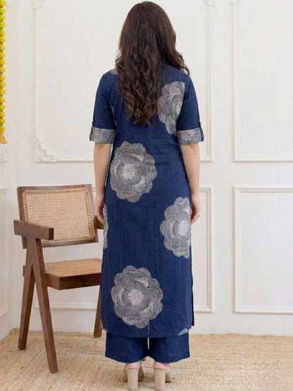 Women Floral Printed Regular Chanderi Cotton Kurta with Palazzos