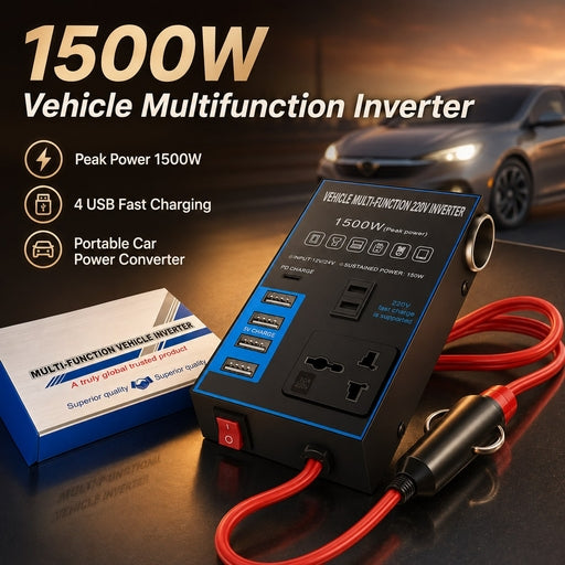 1500W Car Power Inverter 12V/24V to AC Converter – USB & USB-C Fast Charging, Universal Car Charger