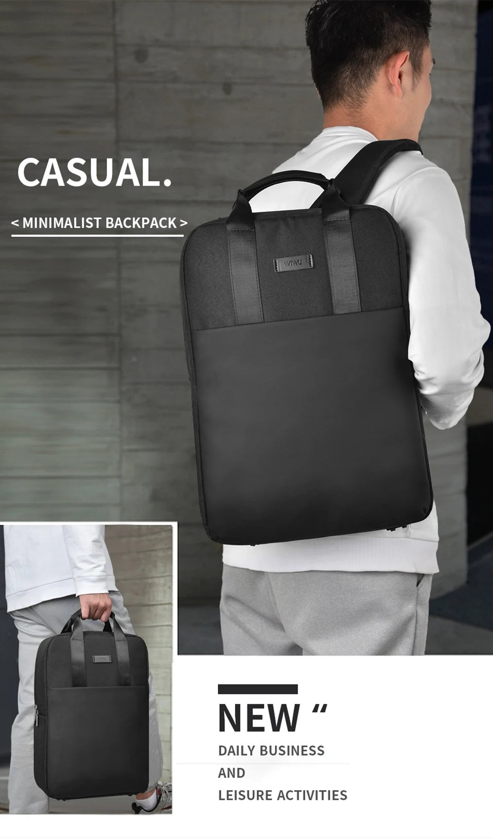 WIWU EG Minimalist Backpack Casual Travel Anti Drop Water Resistant 15.6 inch Laptop