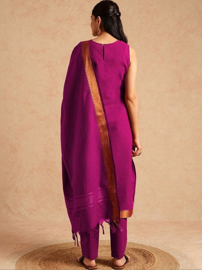Women Regular Pure Cotton Kurta with Trousers & with Dupatta