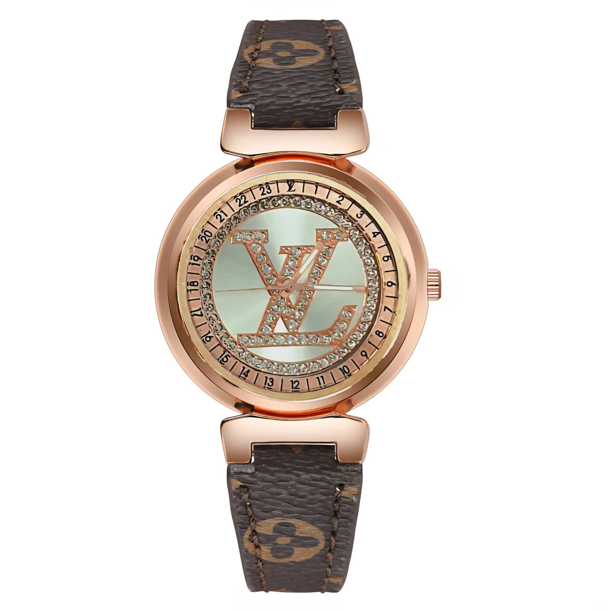 LV LOUIS VUITTON Fashion Women's Quartz Watch Rotating Dial Small Dial Leather Strap Business Elegan