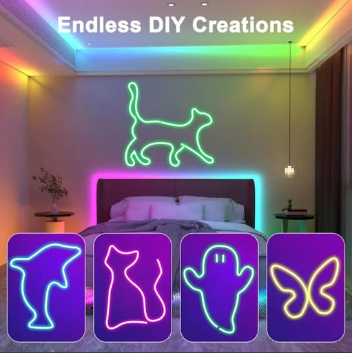 LQHZMYY RGB Neon Light Strip with 24-Key Touchscreen Remote - USB-Powered, IP65, Multicolor