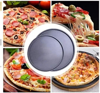 Carbon Steel Non Stick Pizza Pan Tray for Baking in Microwave Oven Set of 3 Black (23/26/29 Cm)